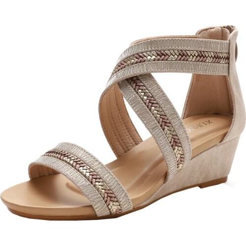 Roman Shoes For Women 2021 Summer Ladies Sandals 5cm High Heels Fashion Non-Slip Lovers Strap Ankle Buckle Leather Cork Sandals