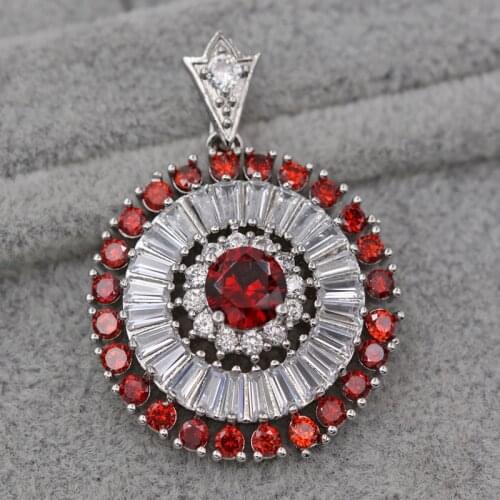 Fashion Bohemian Circle Pendant for Women white Plated Zirconia Red Necklace Pendant Fashion Wedding Jewelry Accessories