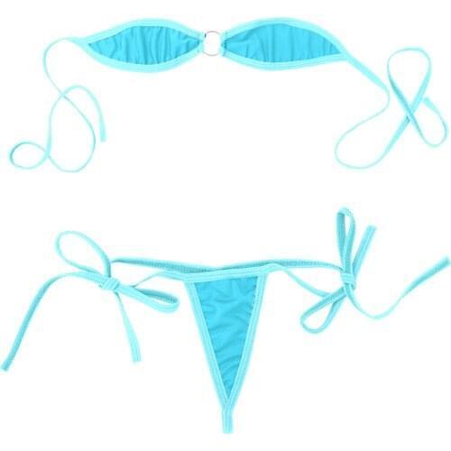 Women Mini Bikini Sexy Lingerie Set Exotic Minimal Cover Self-tie Off Shoulder Bra Tops with G-String Briefs Female Underwear