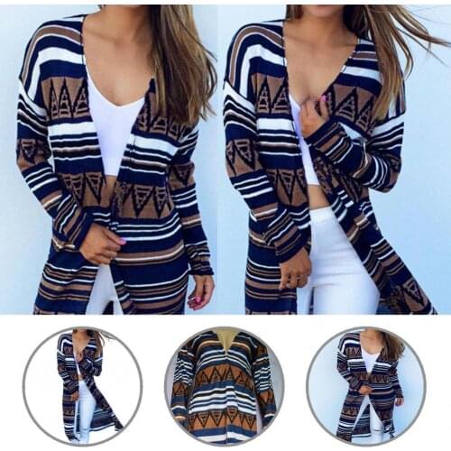 Skin-friendly Trendy Autumn Women Casual Coat Soft Cardigan Coat Geometry Printed for Office