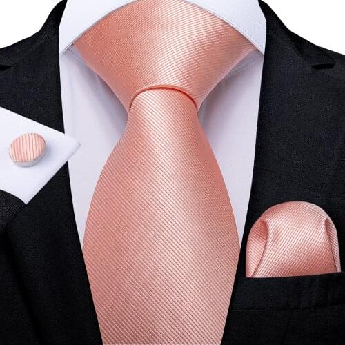 SJT-7242 DiBanGu Luxury Pink Solid Ties for Men Hanky Cufflinks Ties 100% Silk 150cm Long Necktie Business Wedding Party Tie Set