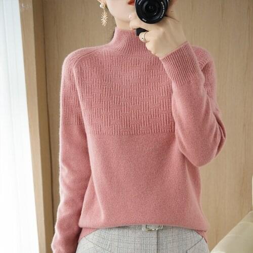 Ladies Half Turtleneck Sweater Full Sleeve Comfortable Warm Wool Sweater Cashmere Knit Pullover Hot Sale FRSEUCAG Autumn4 colors