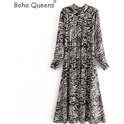 Boho Queens women tie neck tassel zebra print beach Bohemian maxi dress Ladies long sleeve rayon cotton Boho dress vestidos