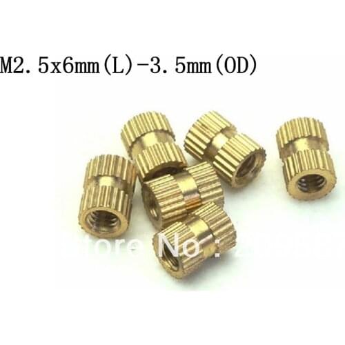 100pcs Brass Knurl Nuts M2.5x6mm(L)-3.5mm(OD) Metric Threaded insert