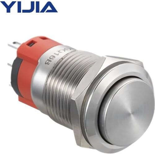16mm High Head Self-Reset Push Button Switch Stainless Steel for 16mm 0.63" Mounting Hole with Wire Socket Plug GQ16BH-11/S