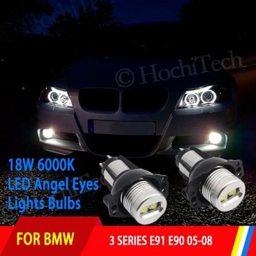 2pcs 18W 6000K free error Super bright lamp LED Angel Eyes Marker Lights Bulbs For For BMW 3 series E91 E90 2005-2008