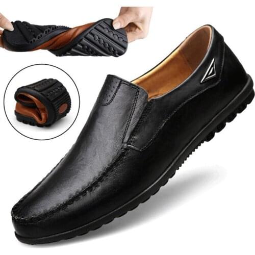 2020 Genuine Leather Men Casual Shoes Luxury Brand Mens Loafers Moccasins Breathable Slip on Black Driving Shoes Plus Size 38-47
