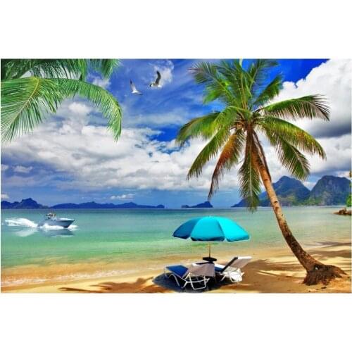 Custom photo 3d wallpaper Mediterranean wind blue coconut tree sea living room Home decor 3d wall murals wallpaper for walls 3 d