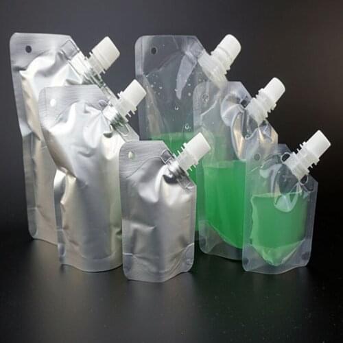 500pcs 50ml 100ml 250ml Empty Transparent & Aluminum Foil Spout Bags For Drinking Liquid Storage Bag Milk Sauce Oil Stand Up bag