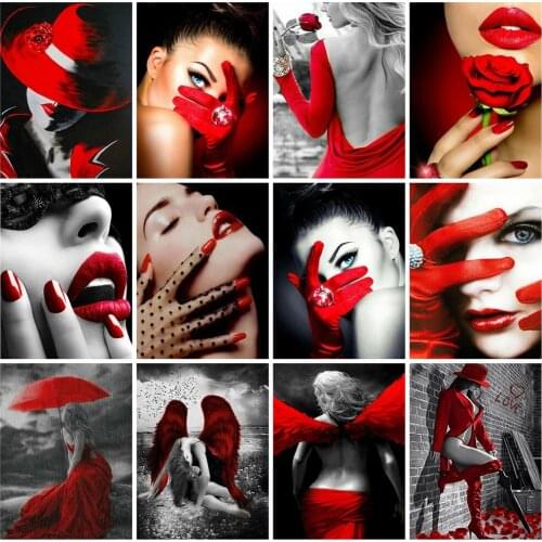 Diamond painting full square woman kit 5D DIY diamond embroidery mosaic red and black ornaments home