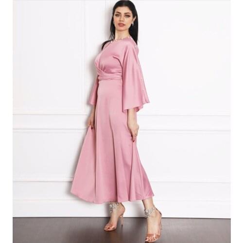 Arabic Hijab Muslim Fashion Robe Satin Dress African Grey High Grade Abayas For Women Islamic Clothing Skirt