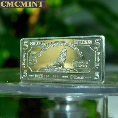 C34 2021 Germany Antique Souvenirs Coin Original Coins Challenge Gold Euro 5 Gram .999 Fine Silver Wolf Bar