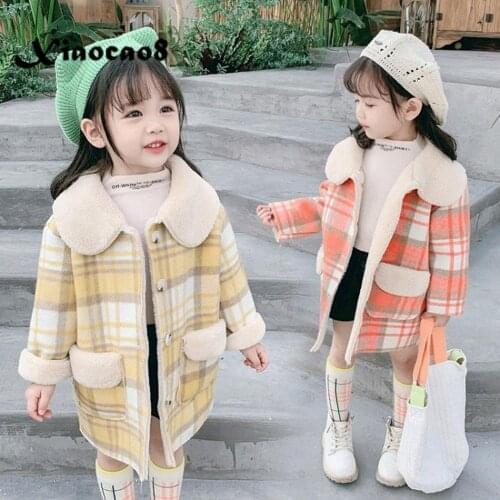 Children Toddler Girls Winter Clothes Kids Pliad Thick Lambswool Jackets for Girls Pockets Full Warm Outerwear Little Girl Parka
