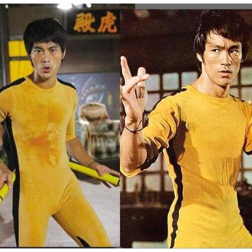 Kid and Adults Bruce Lee Rompers Yellow Wushu Uniforms Kung Fu Set Wu Shu Clothing Chinese Costume for Men Martial Arts Sets