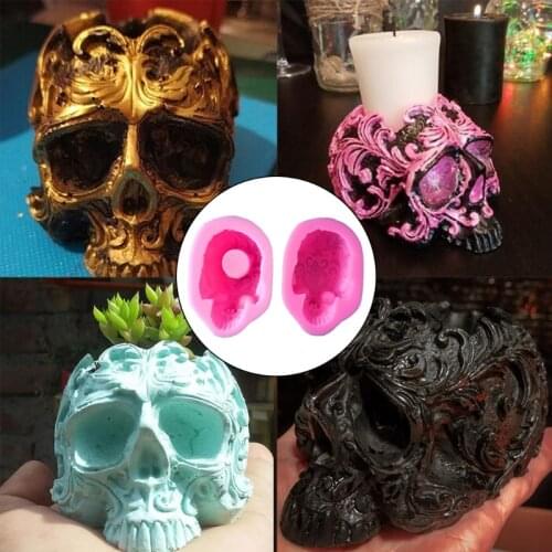 Skull Head Ashtray Epoxy Resin Mold Flowerpot Plant Pot Silicone Mould DIY Crafts Plaster Home Decoration Ornaments Casting Tool