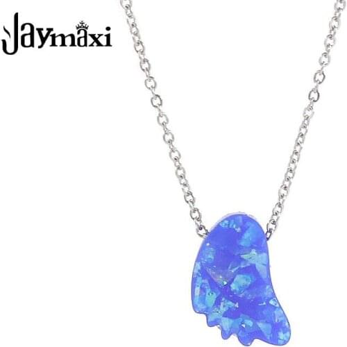 Jaymaxi Baby Feet Opal Pendant Necklace 4 Colors Cute Stainless Steel Chain Necklace For Women Gift 45cm 2Piece/lot