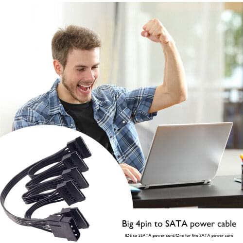 Molex 4 Pin 1 to 5 SATA 15 Pin Hard Drive Power Supply Splitter Cable 18AWG 4 Pin Male to 15 Pin Female Power