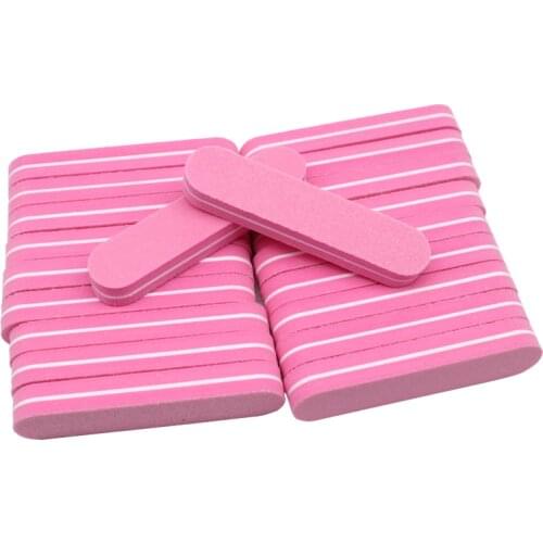 20Pcs Mini Nail File 100/180 Pink Buffer Emery Board Sponge Thick Washable Nail Buffing Nail Pedicure Manicure Tools 90mm