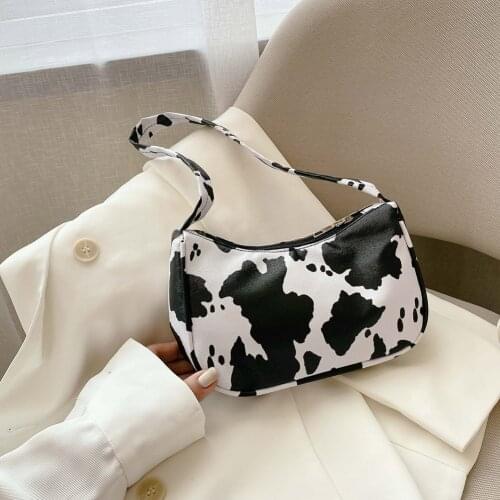 Fashion Casual Cow Dot Printed Handbag PU Leather Portable Women Small Casual Underarm Shoulder Bags Female Street Travel Totes