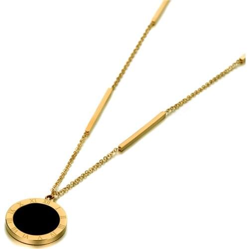 Fashion Stainless Steel Roman Numerals Black Acrylic Pendant Necklaces For Women Sweater Chian 28" Long Necklace N19165