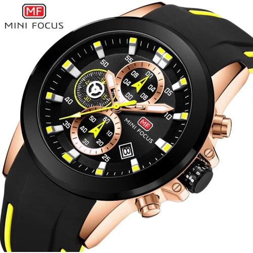 MINI FOCUS Mens Sports Watches Luxury Waterproof Quartz Watches Chronograph Fashion Men Silicone Strap Military Watches Relogios