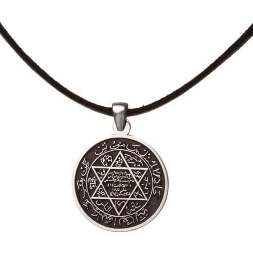 925 Sterling Silver Seal of Solomon Mens Necklace Black 50 cm Leather Cord with Solomons Seal Pendant Necklace
