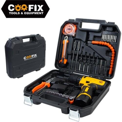 COOFIX Hand Tool Set General Household Repair Hand Tool Kit with Plastic Toolbox Socket Set Screwdriver Set DIY Hand Tools