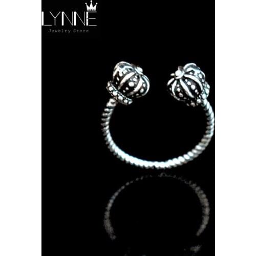 Wholesale Jewelry Antique Silver Plated Rings Resizable Two Royal Crown Rings For Women Vintage Style Bague Rings For Girl&Lady