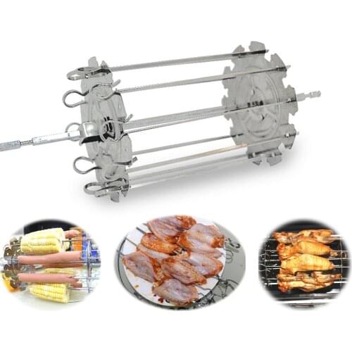 Food Grade 304 Stainless Steel Grill Roaster Drum BBQ Rotisserie Oven Kebob Skewers Roast Cage Rotary Baking Chicken Wings Tools