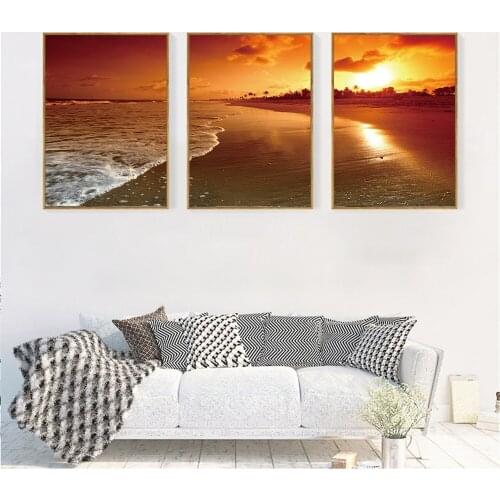 Beach Decor Sunset Sea Wave Canvas Paintings 3 Pieces Wall Art Ocean Posters and Prints Seascape Pictures Nature Home Decor