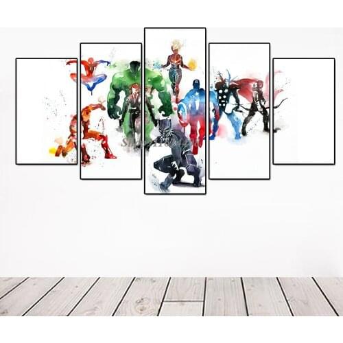 Avengers Superhero Anime Posters Prints Living Room Home Decor Marvel Movie Poster Watercolors Canvas Painting Wall Art Pictures
