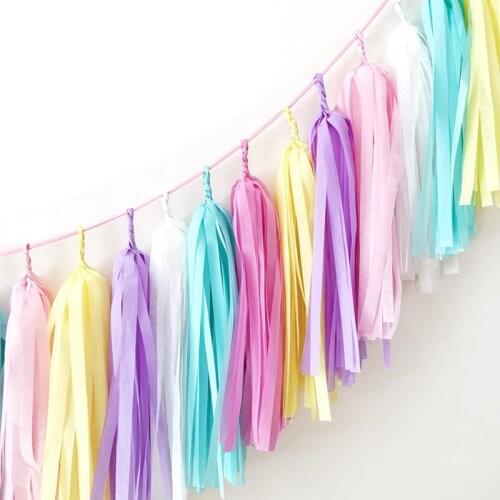 Rainbow Colorful Baby Shower Paper Tissue Tassel DIY Hang Garland Tassel Mermaid Bunting Party Decor Supplies
