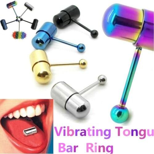 1Piece Hip Hop Rubber Vibrating Tongue Ring 1.6*18*5mm Stainless Steel Barbell Tongue Piercing Punk Unisex Body Jewelry