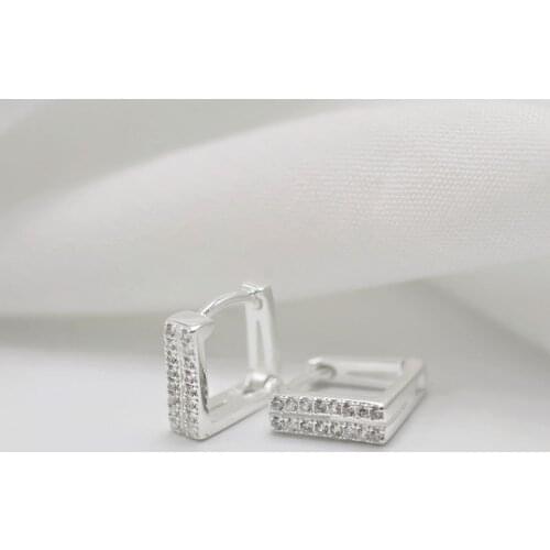 925 Sterling Silver Glittering Zircon Square Hoop Earrings for Women Elegant Party Sweet Jewelry Wholesale Gifts S-E1246
