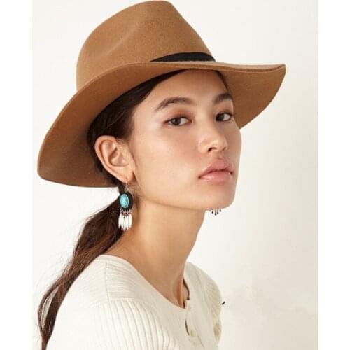 Japan Travel Festival Felt Hat , Women Men like Retro Wool Jazz Hat With Free Size Asjustable Black / Coffee Color