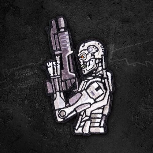 Terminator Robot T-800 Patch Full Embroidery Velcro Tactical Chapter DIY Badge Clothes Sticker With Loop Hook