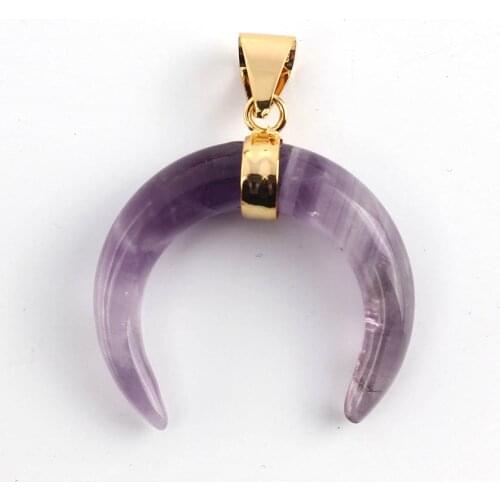 Trendy-beads Unique Light Yellow Gold Color Natural Amethysts Crescent Moon Stone Pendant For New Year Gift