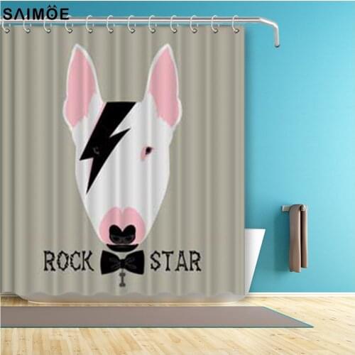 Funny Portrait of Dog Rockstar Bullterrier Animal Shower Curtain Polyester Cartoon Kids Waterproof Fabric Bath Shower Accessorie