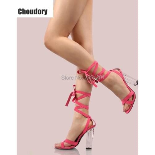 Fashion gladiator sandals women High Heels Transparent Sandals Women Shoes Lace up Open Toe Thick heel Summer Shoes