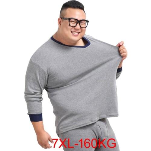 Plus Size 5XL 6XL 7XL Winter Men warm 100% cotton underwear Thermal Leggings sets tops and pants elasticity Stretch Bottoms 54