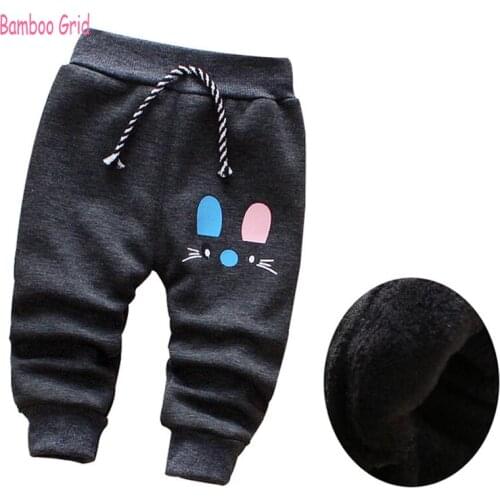 0- 3 Year Autumn & Winter Thicker Baby Pants Boys Girls Cute Cartoon Plus Velvet Warm Children Pants 0-3 Year
