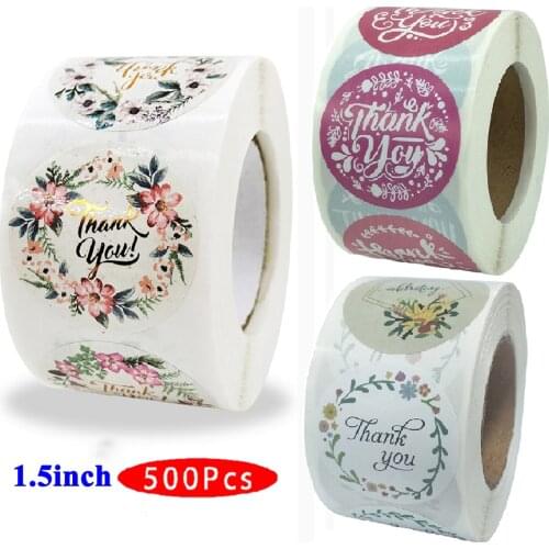 1.5inch 500Pcs Vintage Cute Flower Thank You Stickers Kawaii Pretty Stationery Aesthetic Scrapbook Washi Seal Label Gift Package