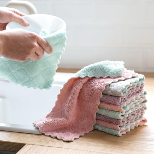 1pc Super Absorbent Microfiber Double-layer Kitchen Dish Cloth Household Cleaning Wiping Towel Non-stick Oil Kitchen Tool