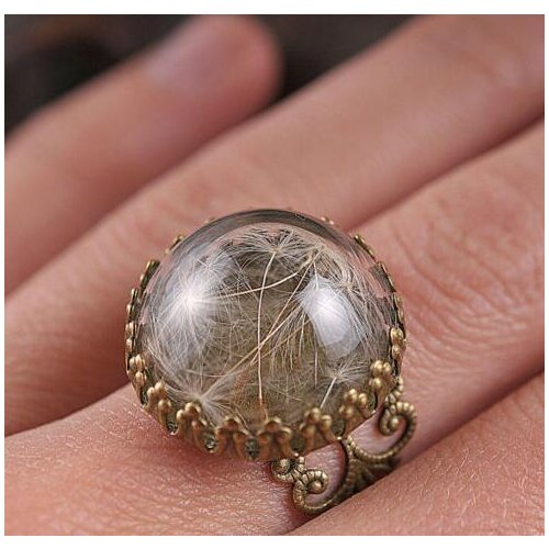 10pcs 20mm half round glass vial pendant Dandelion seed filigree handmade ring adjustable antique brass rings (finished rings)