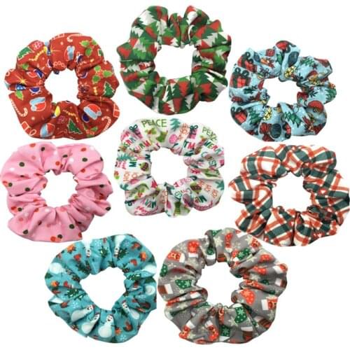 15Pcs Snowman Gift Plaid Print Christmas Scrunchies Fashion Elastic Hairband For Woman Hair Gum Head Rubber Band