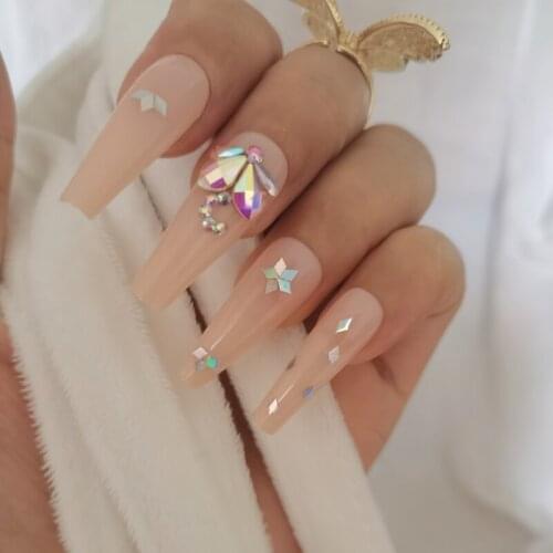 24pcs Luxury jewelry long ballet coffin technique decoration false nails crystal diamond complexion