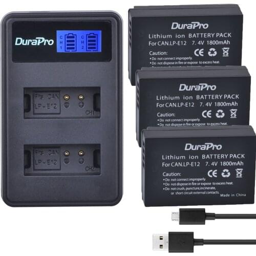 3 x DuraPro LP-E12 LPE12 LP E12 Camera Battery Bateria Batterie AKKU + LCD USB Charger For Canon M 100D Kiss X7 Rebel SL1 EOS M1