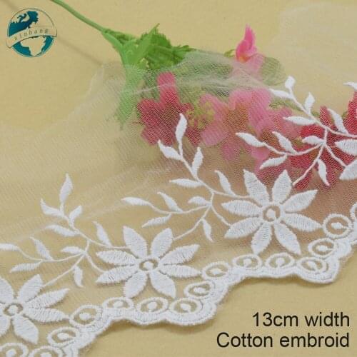 3yards 13cm white lace cotton embroid lace sewing ribbon fabric guipure diy trims warp knitting DIY Garment Accessories#3184