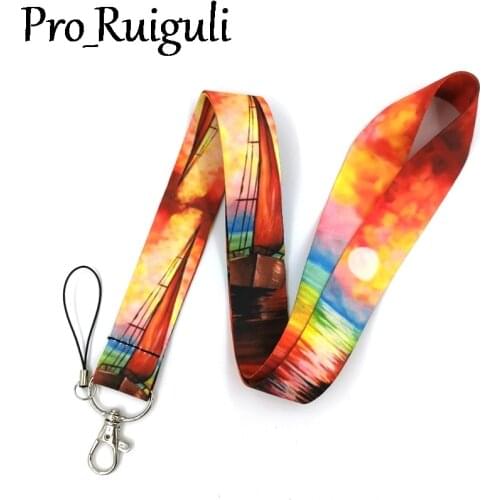 30pcs Sailing Sun Sunset Lanyard for Keys Phone Cool Neck Strap Lanyard for Camera Whistle ID Badge Cute webbings ribbons Gifts
