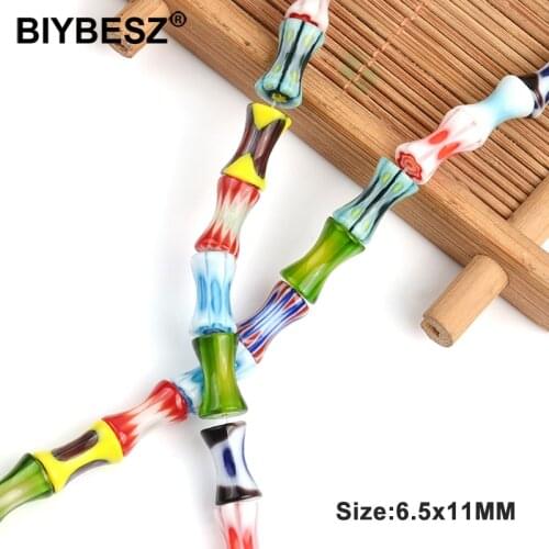 6.5*11MM Color Mixed Cylinder Flower Pattern Glazed Glass Beads Lampwork Beads For Jewelry Making Charms Necklace Bracelet DIY